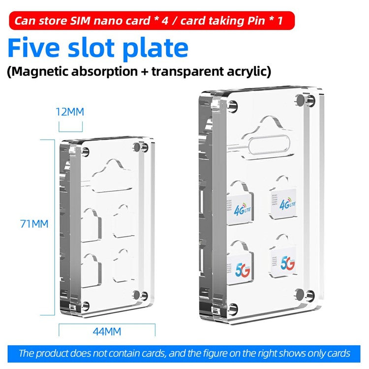 AJCX05SIM Micro SIM Card Storage Box 6 Slots Transparent Acrylic Magnetic Ejector Pin Organizer