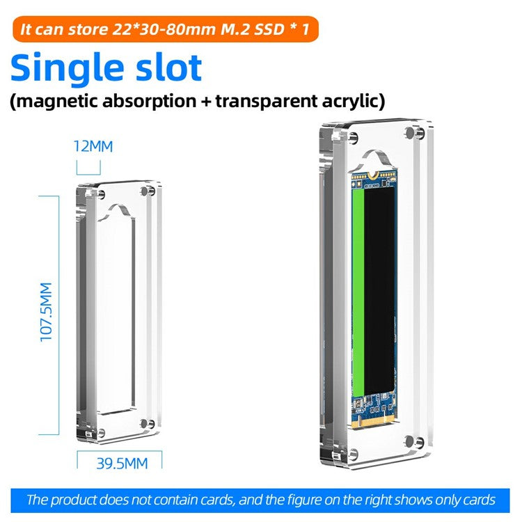 AJCX01M2 M.2 SSD Transparent Magnetic Storage Case for SATA 2280mm Single Slot Acrylic Box