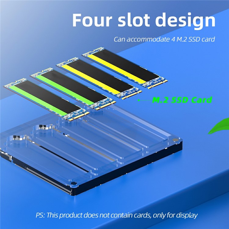 AJCX04M2 M.2 SSD Transparent Magnetic Storage Case for SATA 2280mm 4 Slots Acrylic Box