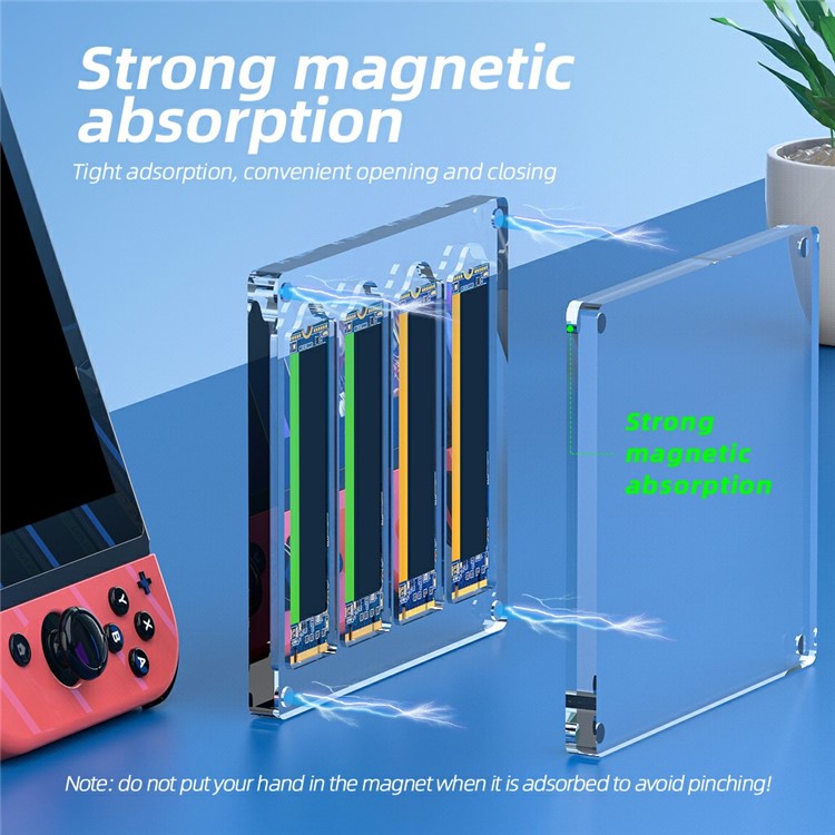 AJCX04M2 M.2 SSD Transparent Magnetic Storage Case for SATA 2280mm 4 Slots Acrylic Box
