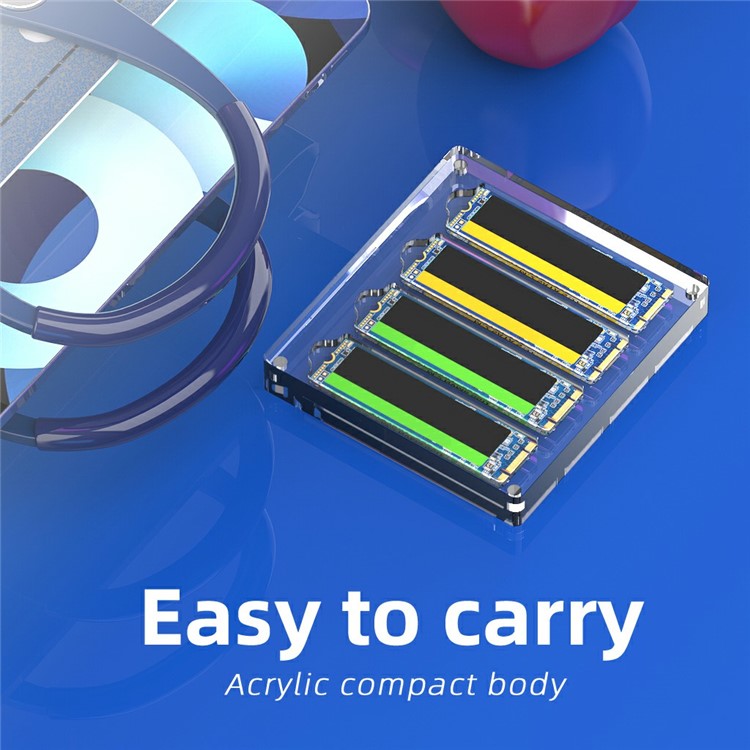 AJCX04M2 M.2 SSD Transparent Magnetic Storage Case for SATA 2280mm 4 Slots Acrylic Box
