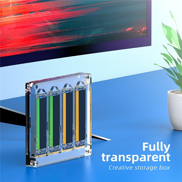 AJCX04M2 M.2 SSD Transparent Magnetic Storage Case for SATA 2280mm 4 Slots Acrylic Box