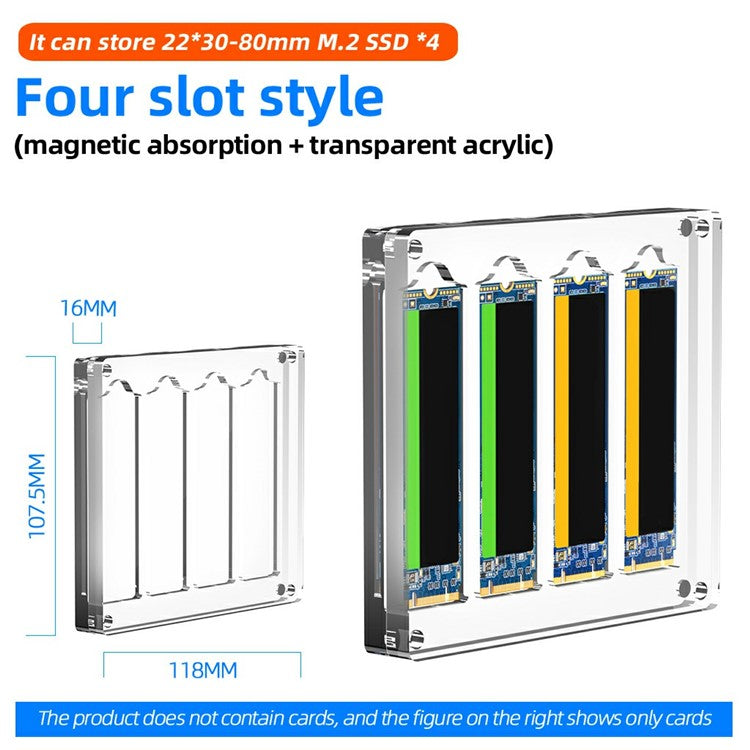AJCX04M2 M.2 SSD Transparent Magnetic Storage Case for SATA 2280mm 4 Slots Acrylic Box