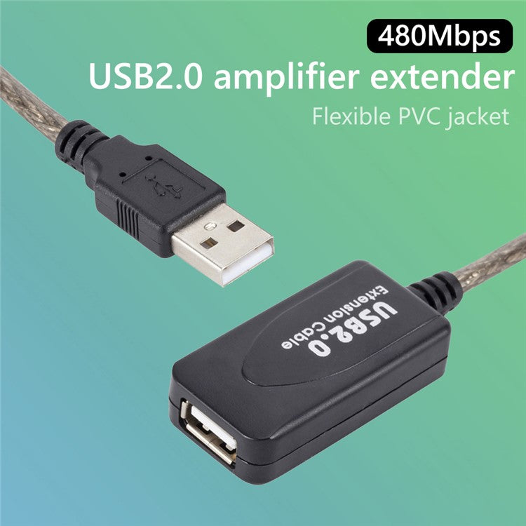 480Mbps Data Transmission Cord 15m Male to Female USB 2.0 Extension Cable Active Repeater Cable USB Adapter Cord