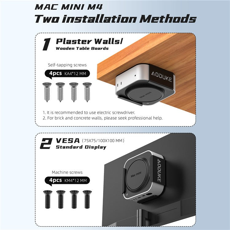 AJM4-B For Mac Mini M4 / M4 Pro Mini PC Stand Aluminum Alloy Under Desk Mounting Bracket