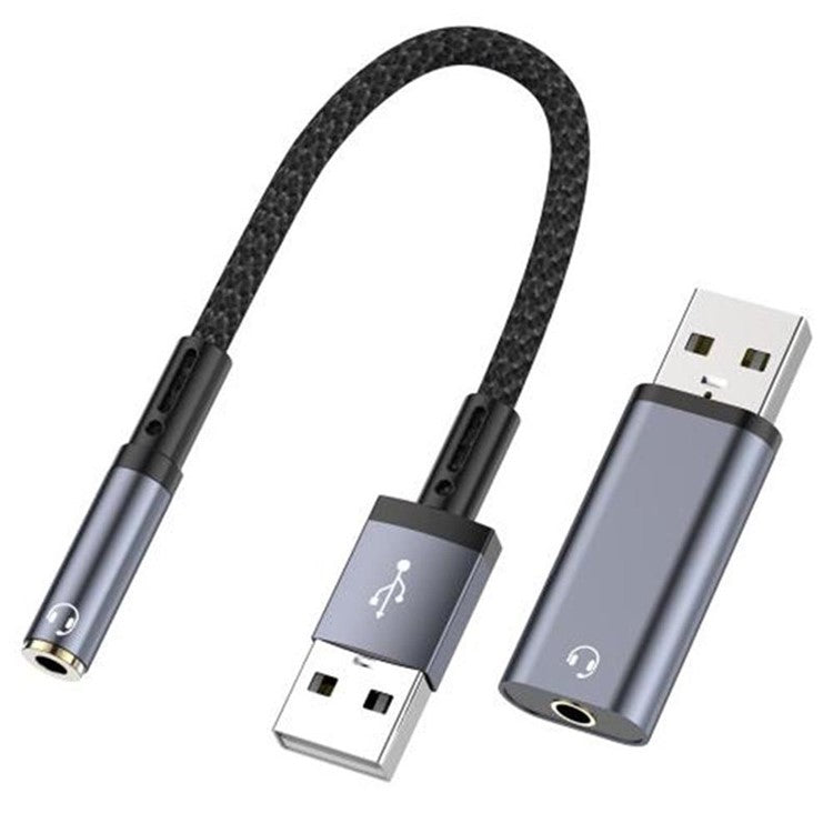 USB Male to 3.5mm Female Aux Cable + Adapter Set Transfer Sound Card Converter - Grey