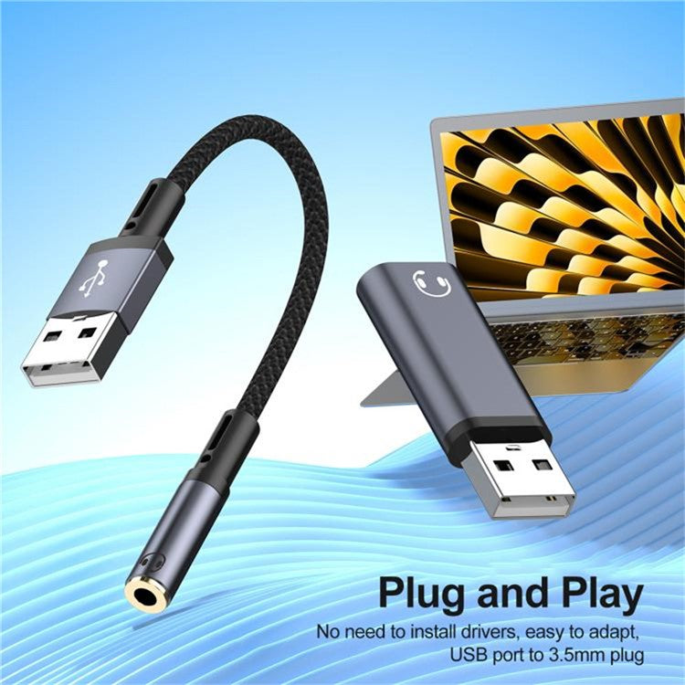 USB Male to 3.5mm Female Aux Cable + Adapter Set Transfer Sound Card Converter - Grey