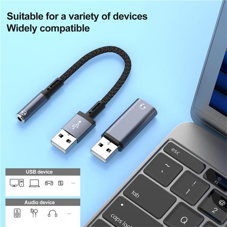 USB Male to 3.5mm Female Aux Cable + Adapter Set Transfer Sound Card Converter - Grey