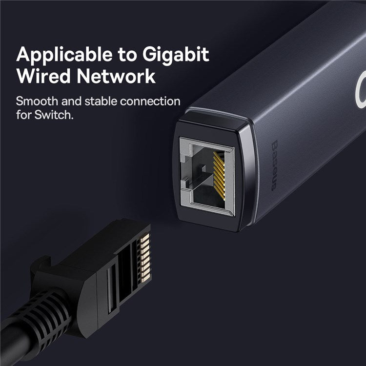 BASEUS Lite Series Ethernet Adapter Type-C to RJ45 LAN Port 1000Mbps Aluminum Alloy Hub - Grey