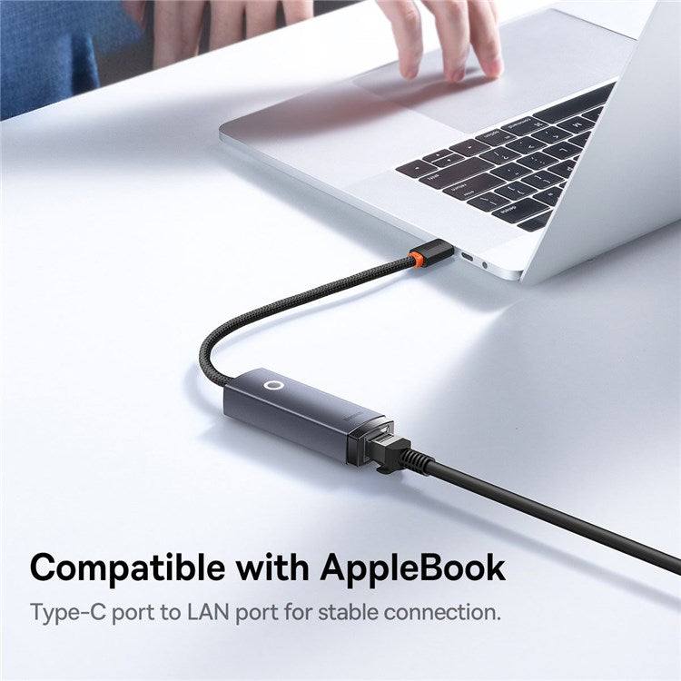 BASEUS Lite Series Ethernet Adapter Type-C to RJ45 LAN Port 1000Mbps Aluminum Alloy Hub - Grey