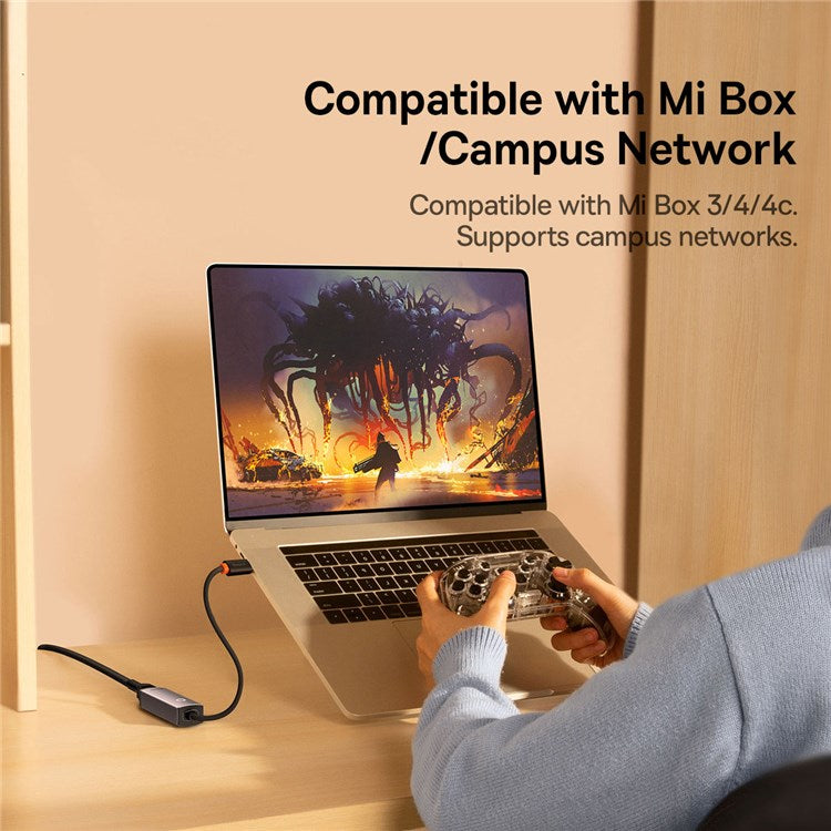 BASEUS Lite Series Ethernet Adapter Type-C to RJ45 LAN Port 1000Mbps Aluminum Alloy Hub - Grey