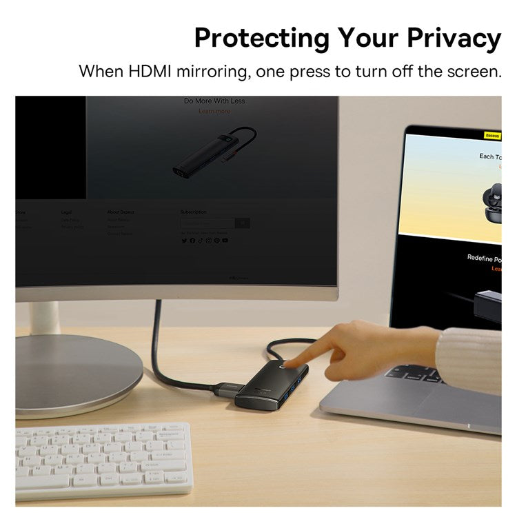 BASEUS Lite Series 5-Port Type-C Hub Docking Station Type-C to HD+3 USB3.0+PD Multi-function Hub Adapter Support 4K Ultra Clear/100W Fast Charging/5Gbps Transmission - Black