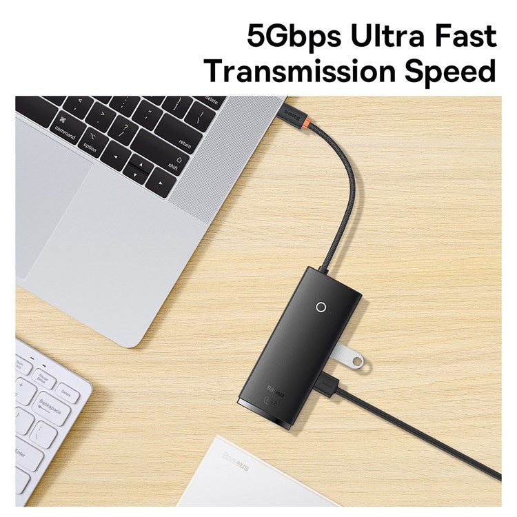 BASEUS Lite Series 6-Port Type-C HUB Type-C to HD+USB3.0*2+PD+TF Docking Station - Black