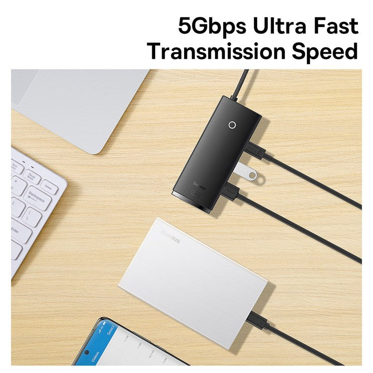 BASEUS Lite Series 6-Port Type-C HUB Docking Station (Type-C to HD+USB3.0*2+Type-C Data+TF) - Black