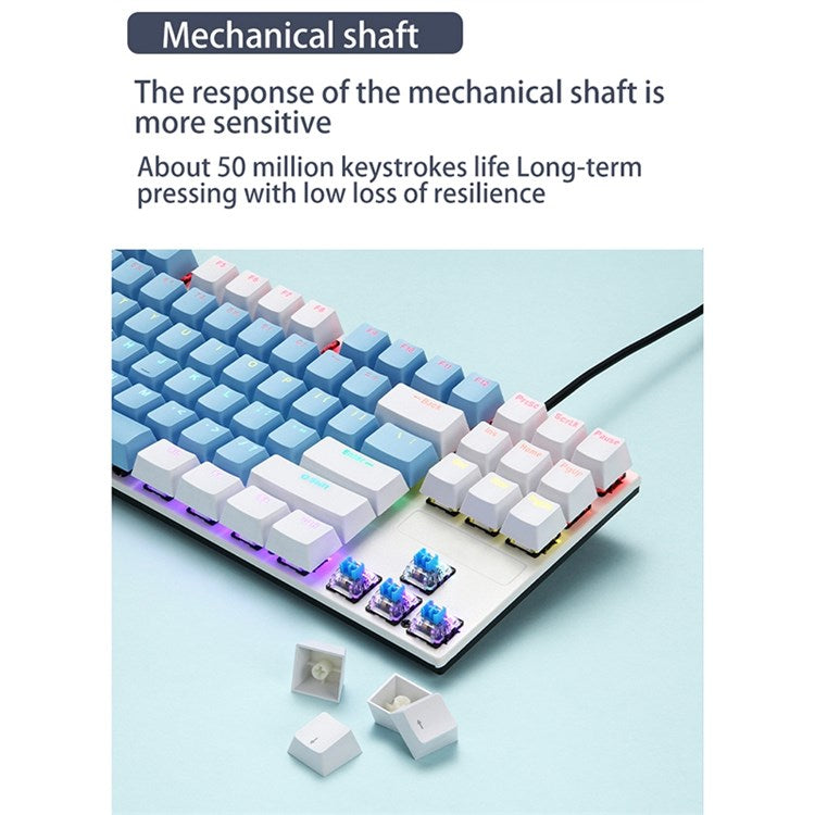 IBLANCOD K87 87-Key Conflict Free Mechanical Keyboard with Colorful Backlit for Home/Office/Gaming - White+Pink/Red Switch