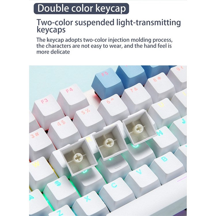 IBLANCOD K87 87-Key Conflict Free Mechanical Keyboard with Colorful Backlit for Home/Office/Gaming - White+Pink/Red Switch