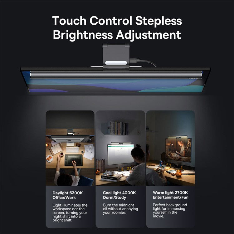 BASEUS i-wok2 Series USB Asymmetric Light Source Computer Monitor Screen Hanging Light (Youth Version) - Black