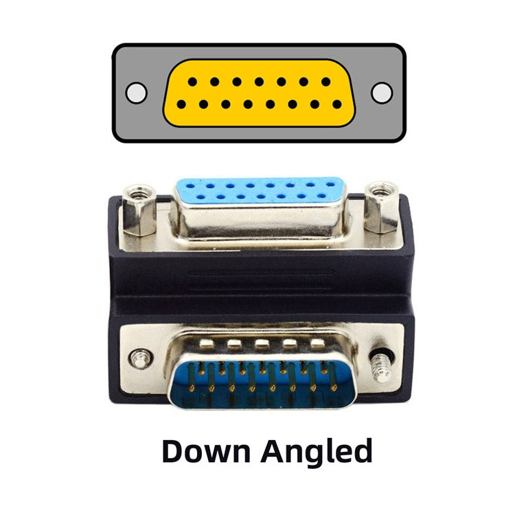 DB-003-UP DB-15PIN Down 90-Degree Angled Design Plug DSUB D-subminiature 15Pin Male to Female Connection Adapter