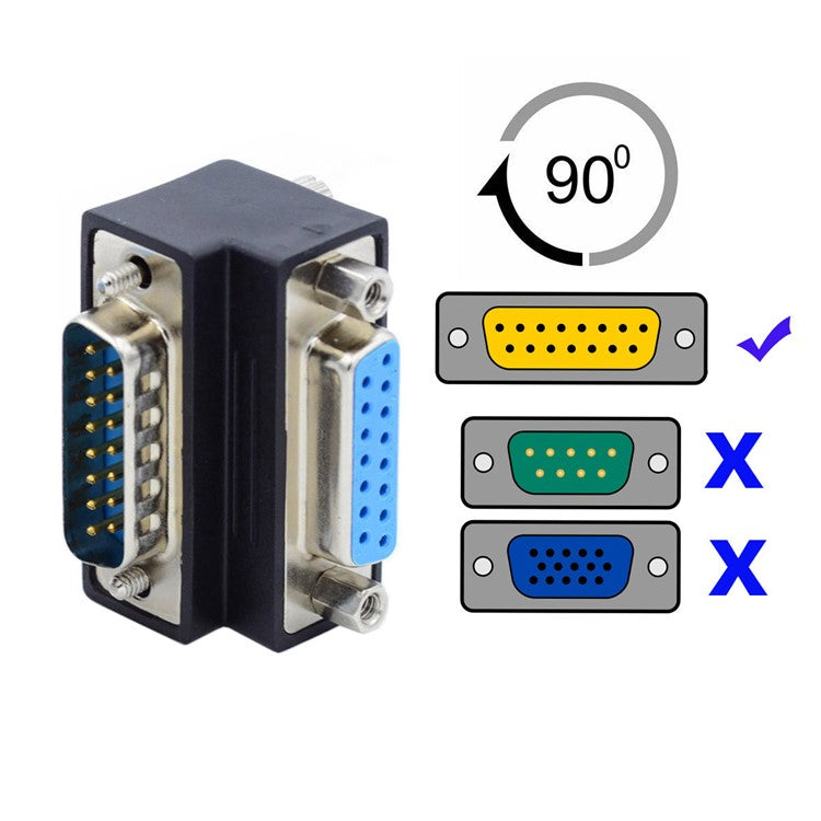 DB-003-UP DB-15PIN Down 90-Degree Angled Design Plug DSUB D-subminiature 15Pin Male to Female Connection Adapter