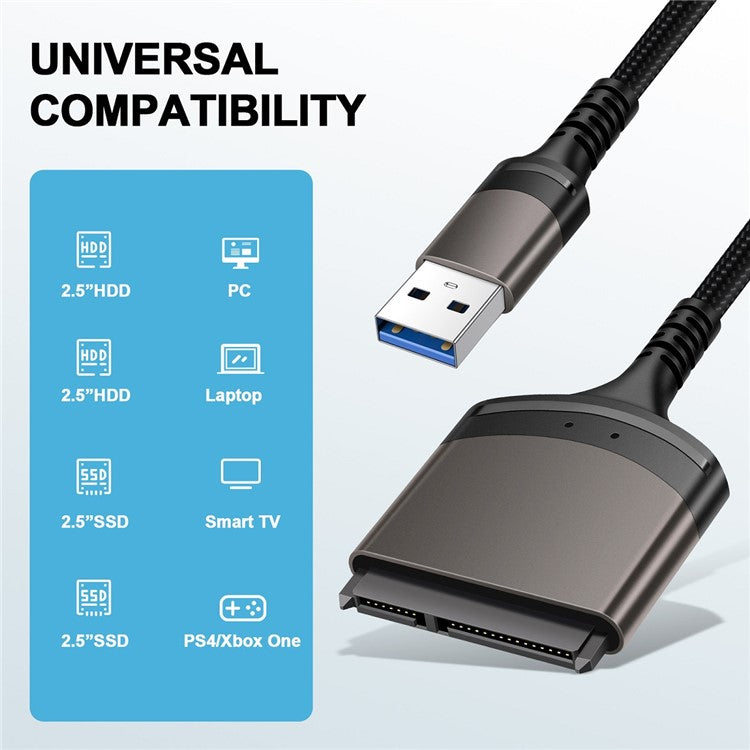 U3-077-SL 5Gbps USB 3.0 Type-A to SATA 22 Pin Adapter Cable for 2.5" Hard Disk Driver SSD (Total Length: 25cm)