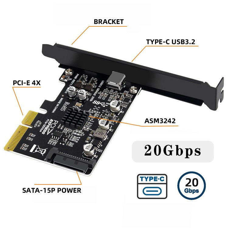 UC-104 USB 3.2 Gen2 Type-C 20Gbps USB-C to PCI-E 4X Express Card Adapter for Desktop Motherboard (ASM3242 Chip)