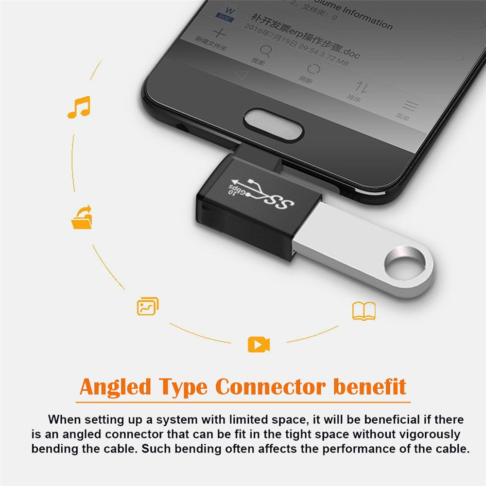 UC-035-RI USB Type C to USB 3.0 Female OTG Adapter Right Angled 90 Degree for Mac Laptop Cell Phone