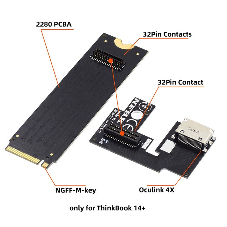 PCI-E 3.0 M.2 M-key to Oculink SFF-8612 SFF-8611 Host Adapter for ThinkBook 14+ Laptop External Graphics Card & SSD