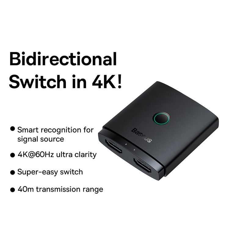 BASEUS AirJoy Series 2-in-1 Bidirectional HDMI Switcher 4K HD Video 2 Input 1 Output HDMI Adapter - Black
