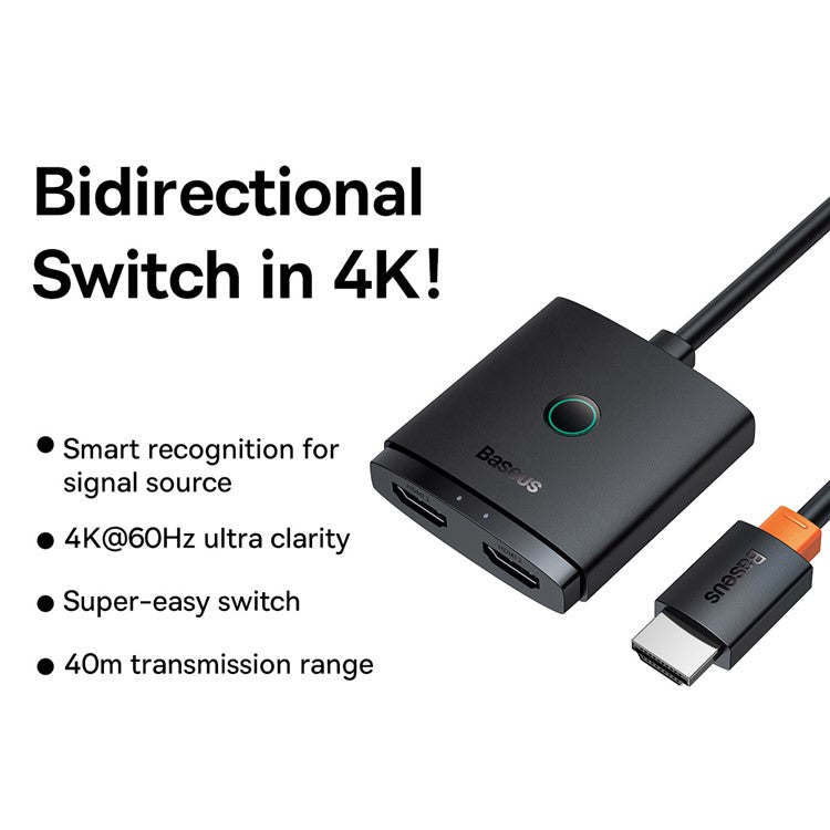 BASEUS AirJoy Series 2-in-1 Bidirectional HDMI Switch 4K HD Video Adapter with 1m Cable - Black