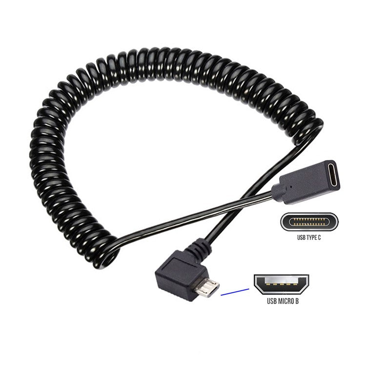 UC-133-MMCF Angled Micro USB Male to Type-C Female Spring Extension Cable for Gaming Keyboard Mouse