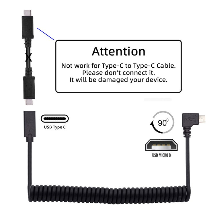 UC-133-MMCF Angled Micro USB Male to Type-C Female Spring Extension Cable for Gaming Keyboard Mouse