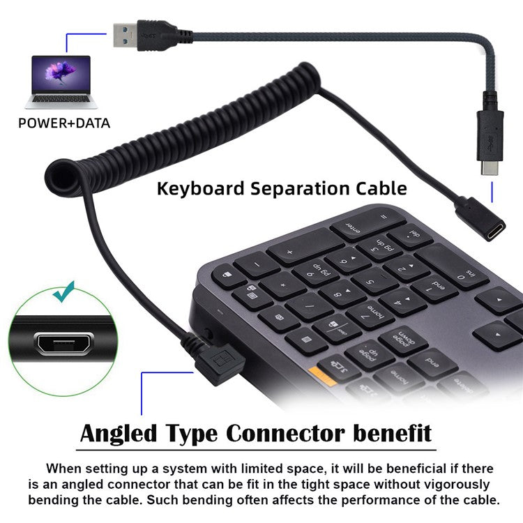 UC-133-MMCF Angled Micro USB Male to Type-C Female Spring Extension Cable for Gaming Keyboard Mouse