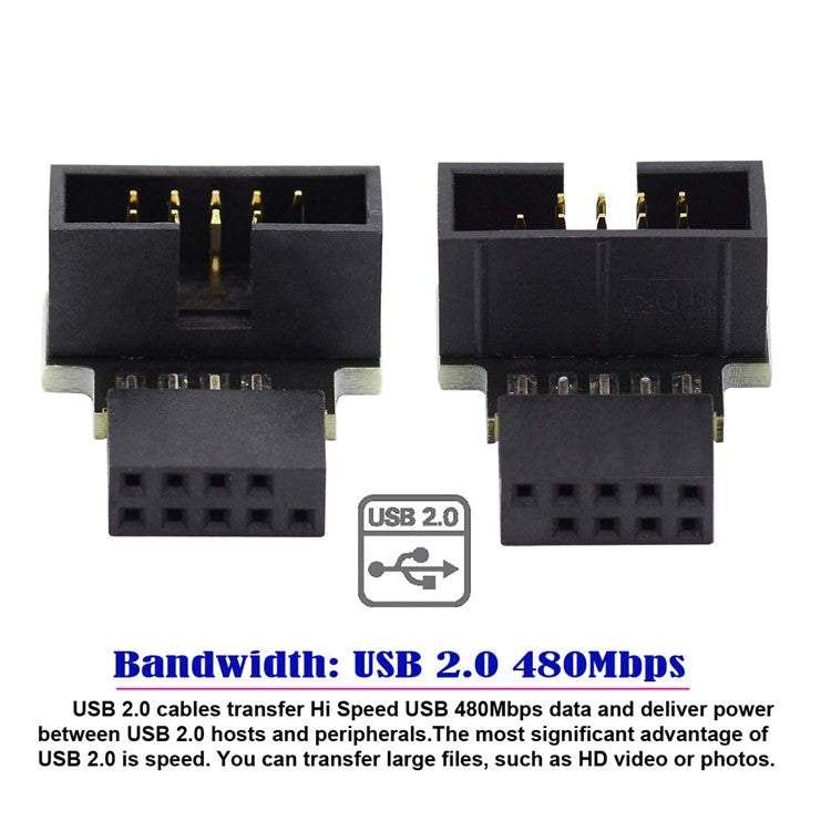 U2-052 1 Set Down & Up Angled USB 2.0 10Pin 9Pin Header Male to Female Extension Adapter Motherboard Connector