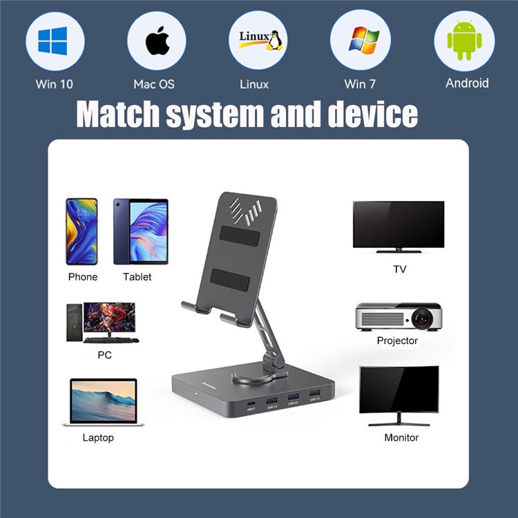 BLUEENDLESS ST102 10-in-1 Docking Station Tablet Stand Multi-Angle Adjustable Mobile Phone Holder Hub Adapter