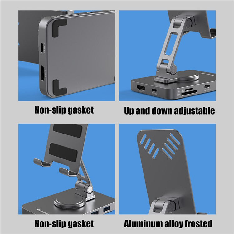 BLUEENDLESS ST102 10-in-1 Docking Station Tablet Stand Multi-Angle Adjustable Mobile Phone Holder Hub Adapter