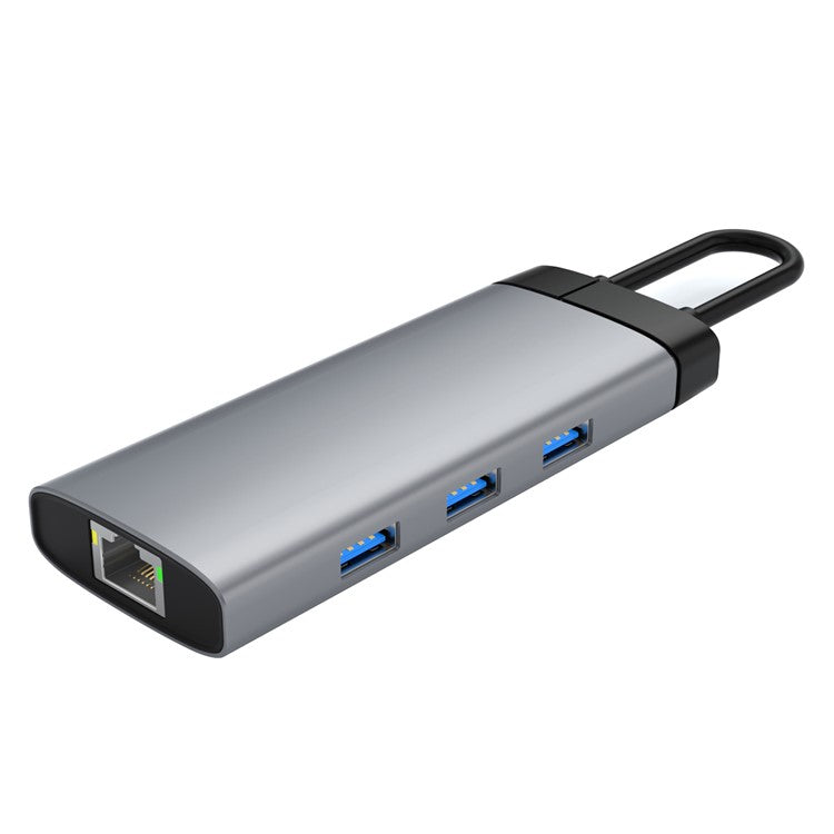 BS6A 6-in-1 Hub USB3.0 x 3 + HD + RJ45 + Type-C PD 100W Fast Charging Docking Station