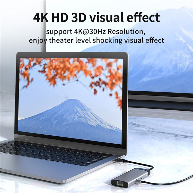 BS6A 6-in-1 Hub USB3.0 x 3 + HD + RJ45 + Type-C PD 100W Fast Charging Docking Station