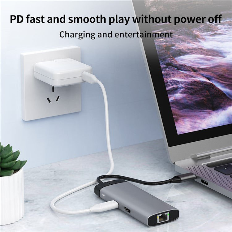 BS6A 6-in-1 Hub USB3.0 x 3 + HD + RJ45 + Type-C PD 100W Fast Charging Docking Station