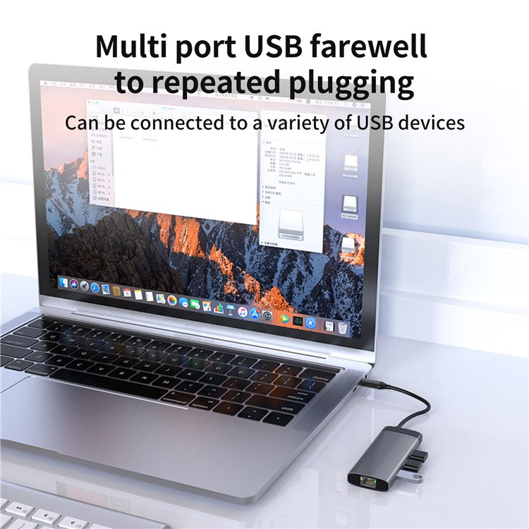 BS6A 6-in-1 Hub USB3.0 x 3 + HD + RJ45 + Type-C PD 100W Fast Charging Docking Station