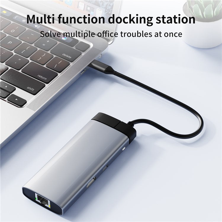 BS6A 6-in-1 Hub USB3.0 x 3 + HD + RJ45 + Type-C PD 100W Fast Charging Docking Station