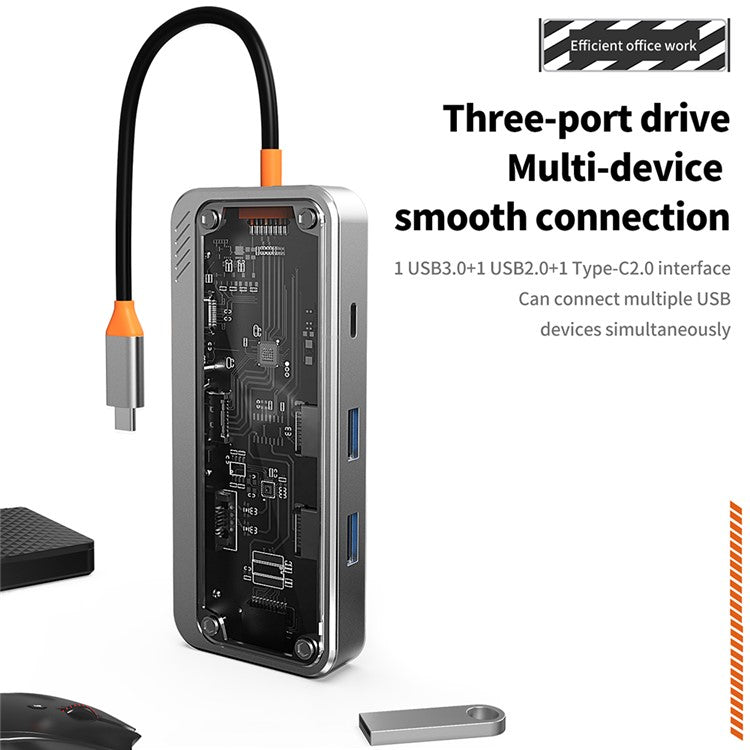 SW8V 8 in 1 Type-C Docking Station Portable USB Hub Adapter USB-C to USB3.0 / USB2.0 / Type-C2.0 / 100M Ethernet