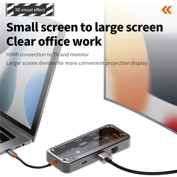 SW8V 8 in 1 Type-C Docking Station Portable USB Hub Adapter USB-C to USB3.0 / USB2.0 / Type-C2.0 / 100M Ethernet