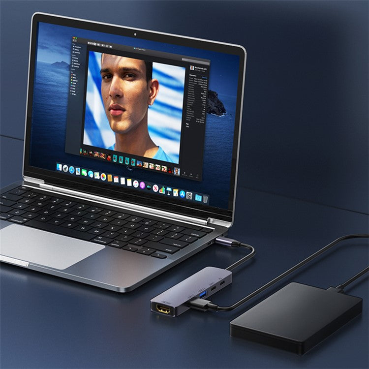 T-518 5-in-1 Type-C Docking Station USB-C to 4K@60Hz HD+2 USB3.2+Type-C+PD Fast Charging 10Gbps Adapter Hub