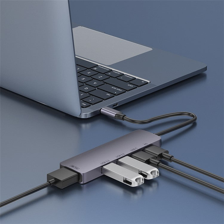 T-518 5-in-1 Type-C Docking Station USB-C to 4K@60Hz HD+2 USB3.2+Type-C+PD Fast Charging 10Gbps Adapter Hub