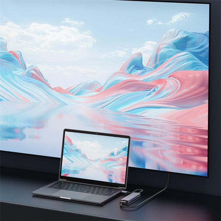 T-518 5-in-1 Type-C Docking Station USB-C to 4K@60Hz HD+2 USB3.2+Type-C+PD Fast Charging 10Gbps Adapter Hub