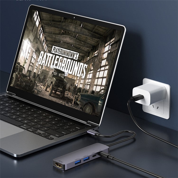 T-518 5-in-1 Type-C Docking Station USB-C to 4K@60Hz HD+2 USB3.2+Type-C+PD Fast Charging 10Gbps Adapter Hub