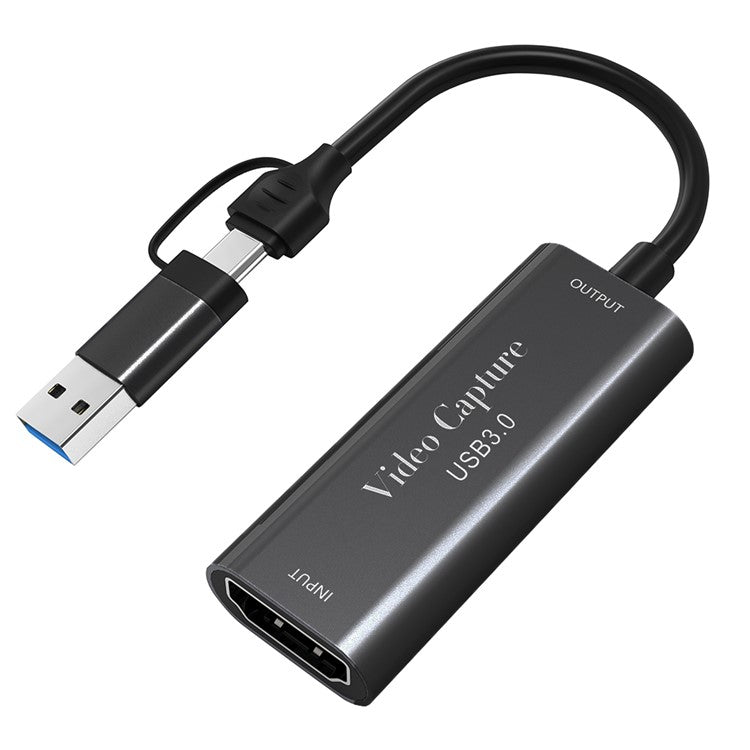 HDMI Female to USB3.0 + Type-C Male Adapter 2-in-1 1080P / 60Hz Gaming HD Video Capture Card Dongle