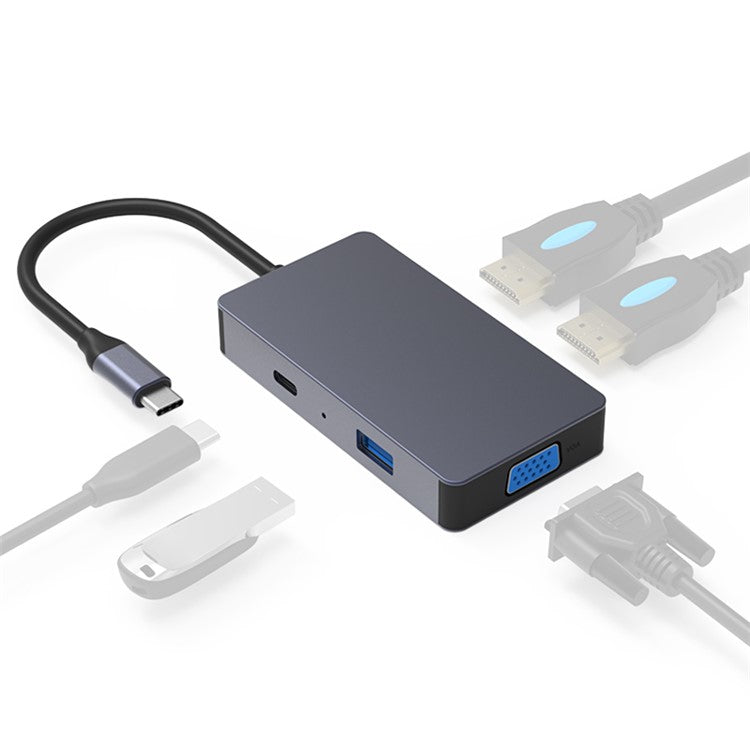 BLUEENDLESS HV501 Type-C Hub 5-in-1 USB-C Extender Dual HD / VGA / USB3.0 / PD Fast Charging Splitter Extension Adapter