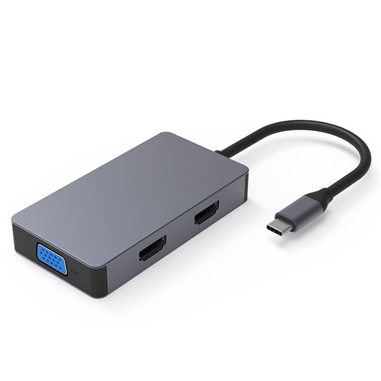BLUEENDLESS HV501 Type-C Hub 5-in-1 USB-C Extender Dual HD / VGA / USB3.0 / PD Fast Charging Splitter Extension Adapter