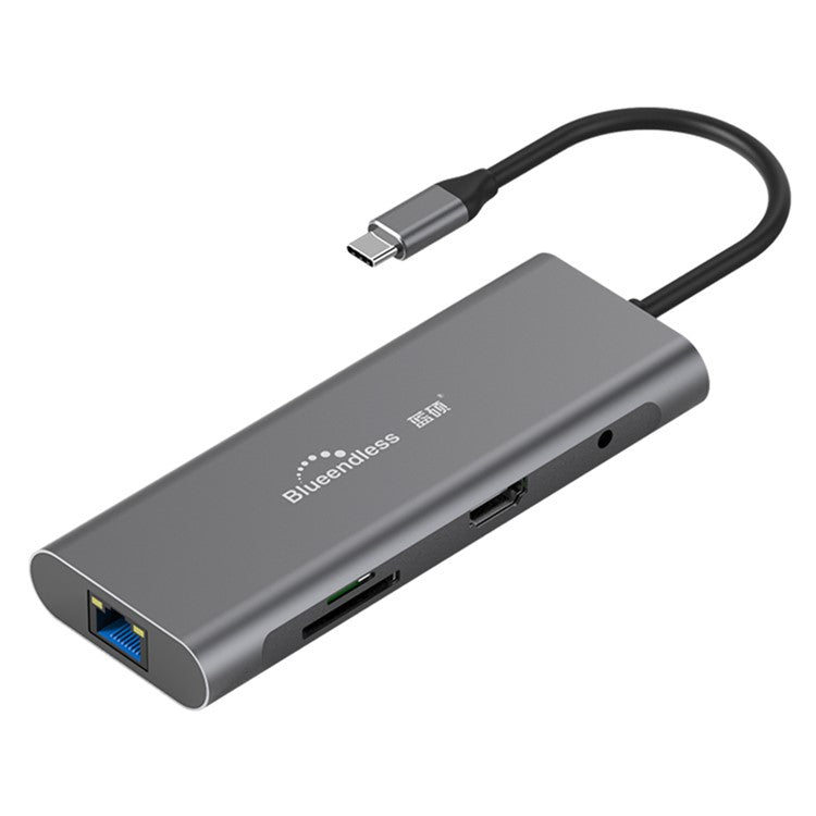 BLUEENDLESS HC901 Type-C Aluminum Alloy Hub 9-in-1 Docking Station Adapter with 100mm Extended Cable
